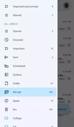 All Mail option in the sidebar menu