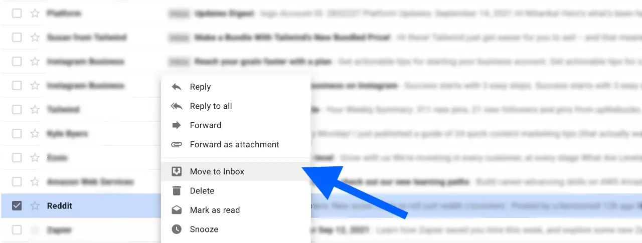 Right-click on your mail of choice and select the Move to Inbox option