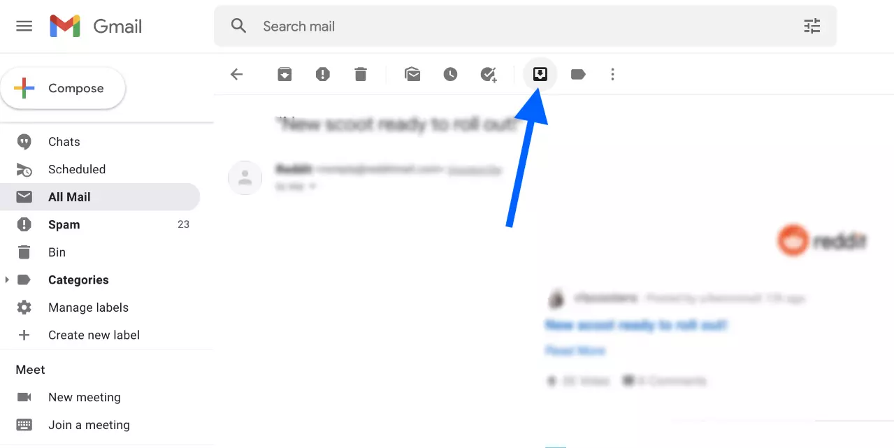 Open your email, then click on the Move to inbox option