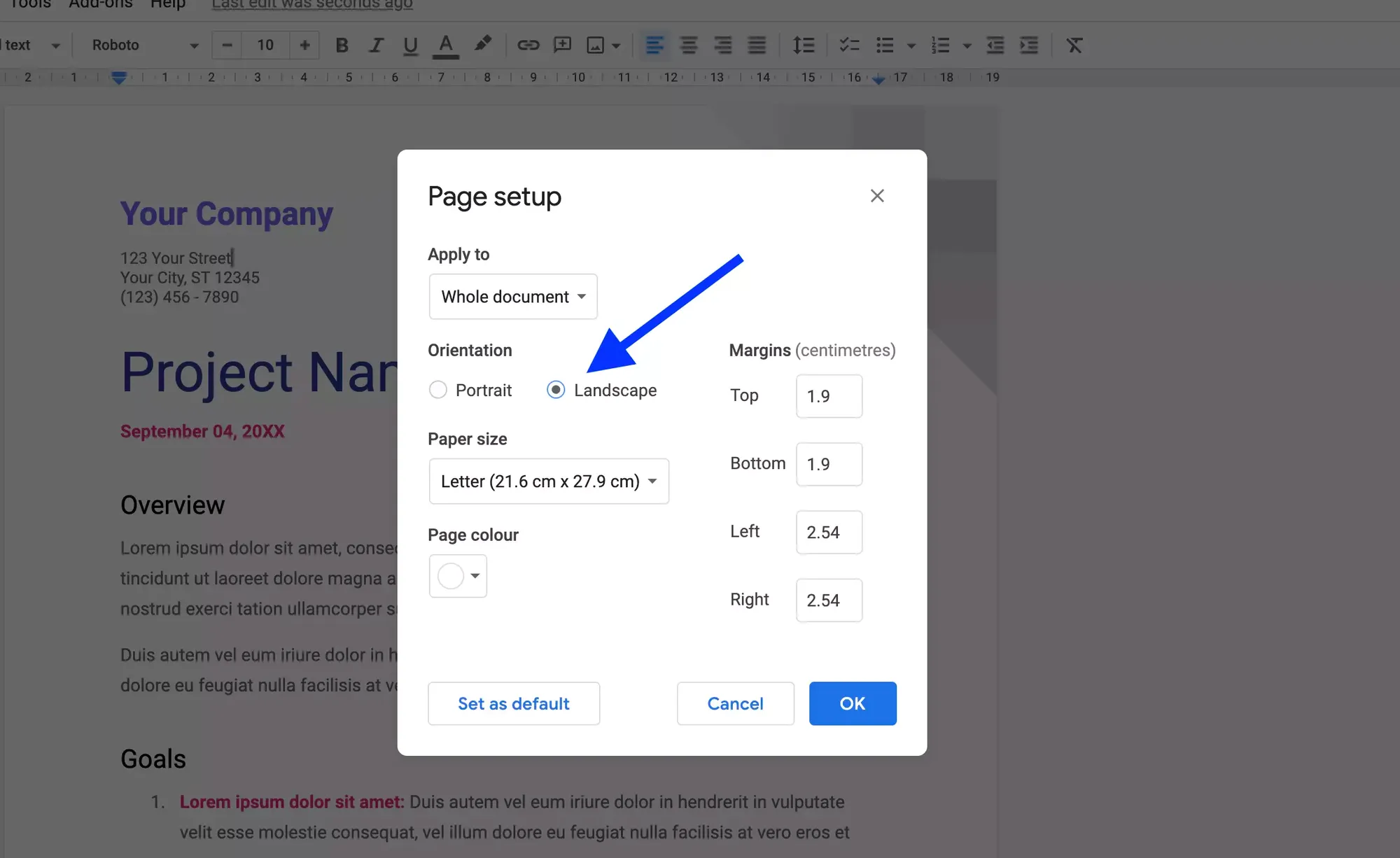 Select page orientation