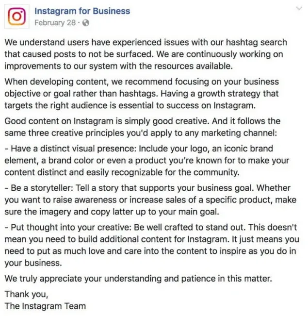 Instagram's statement