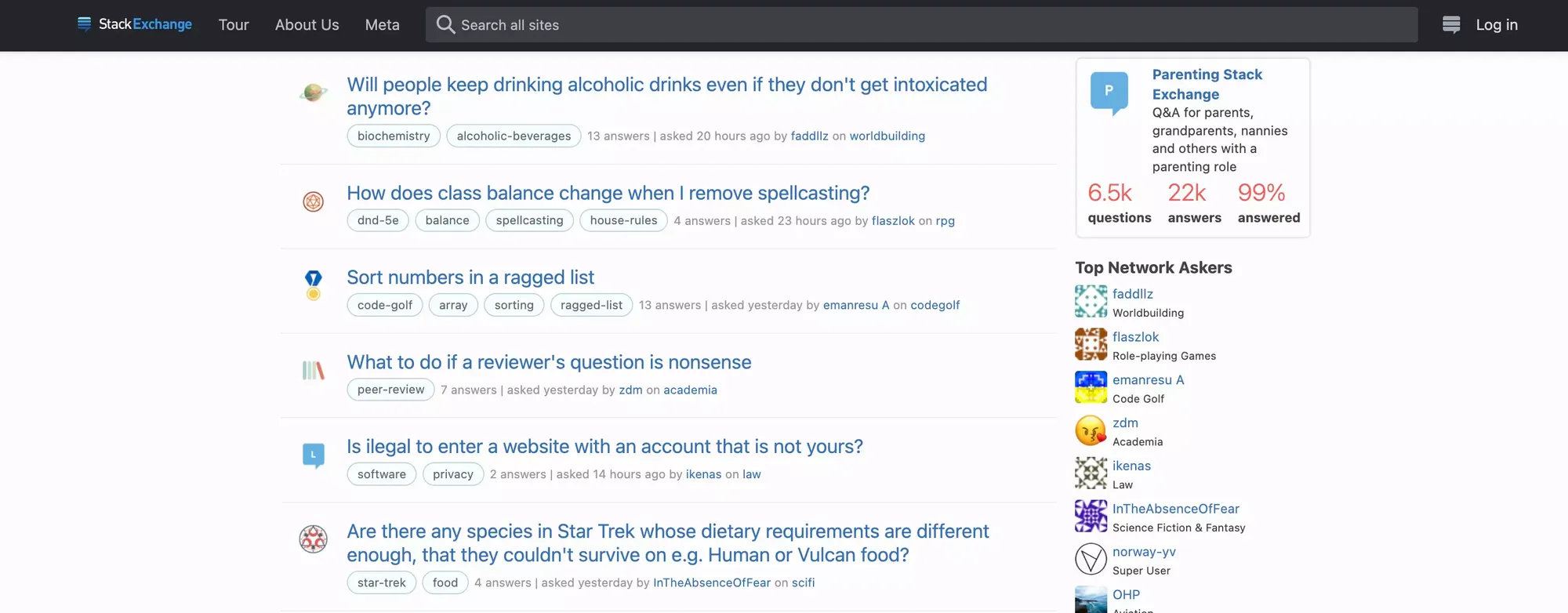 Stack Exchange Homepage
