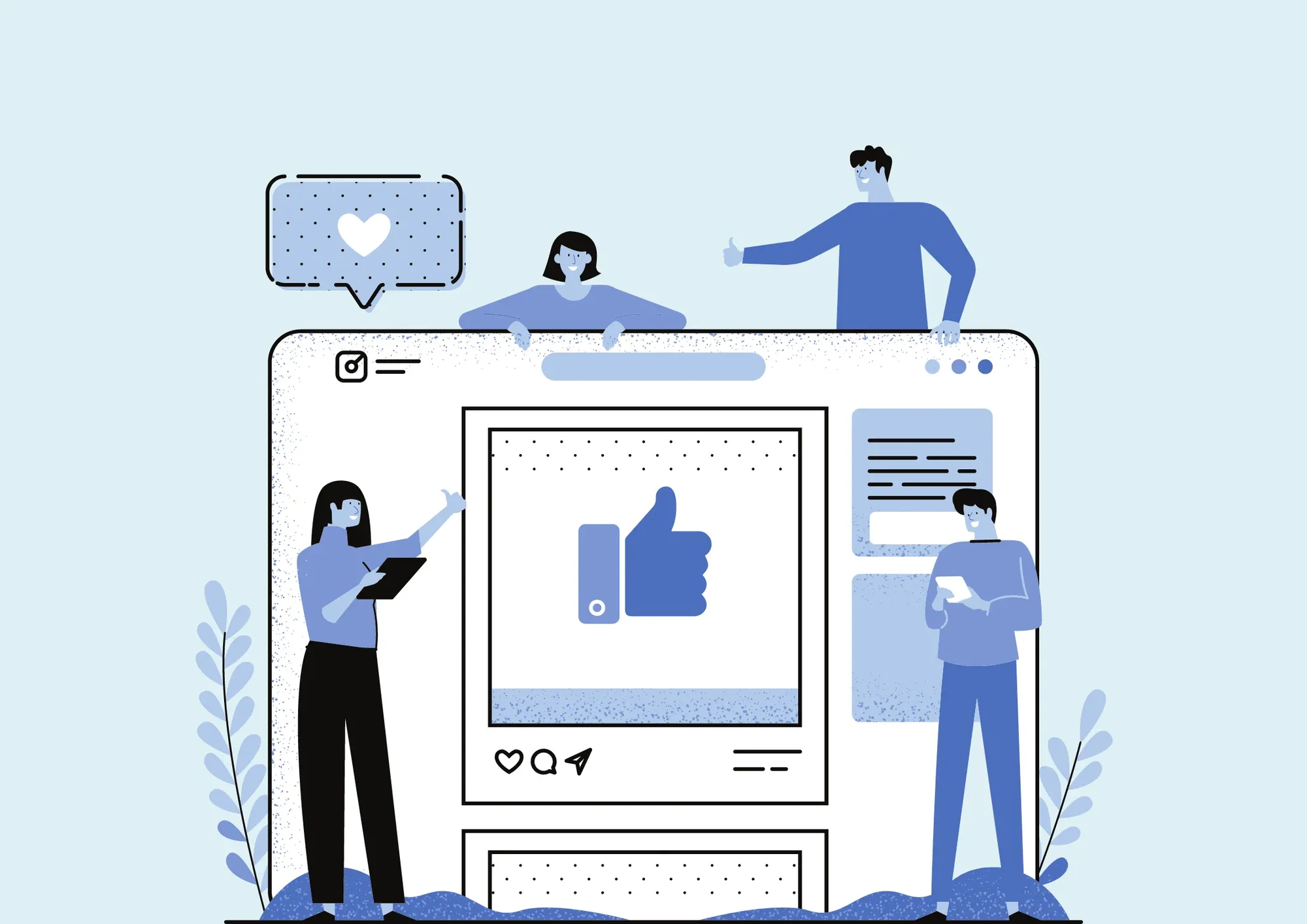 Illustration of people checking facebook