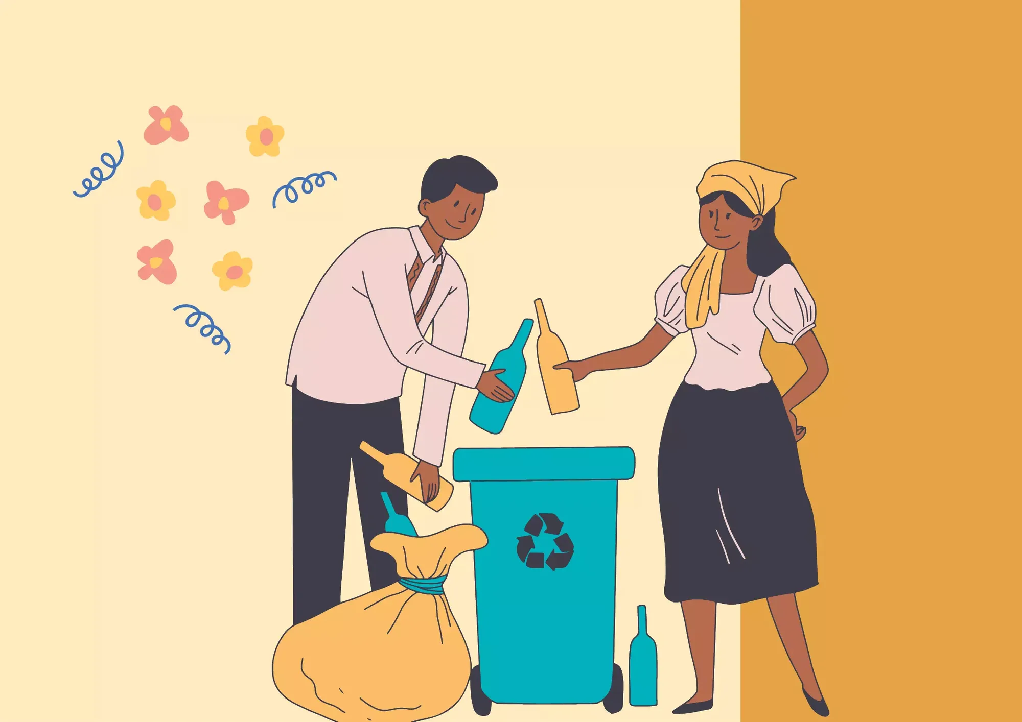 two people recycling