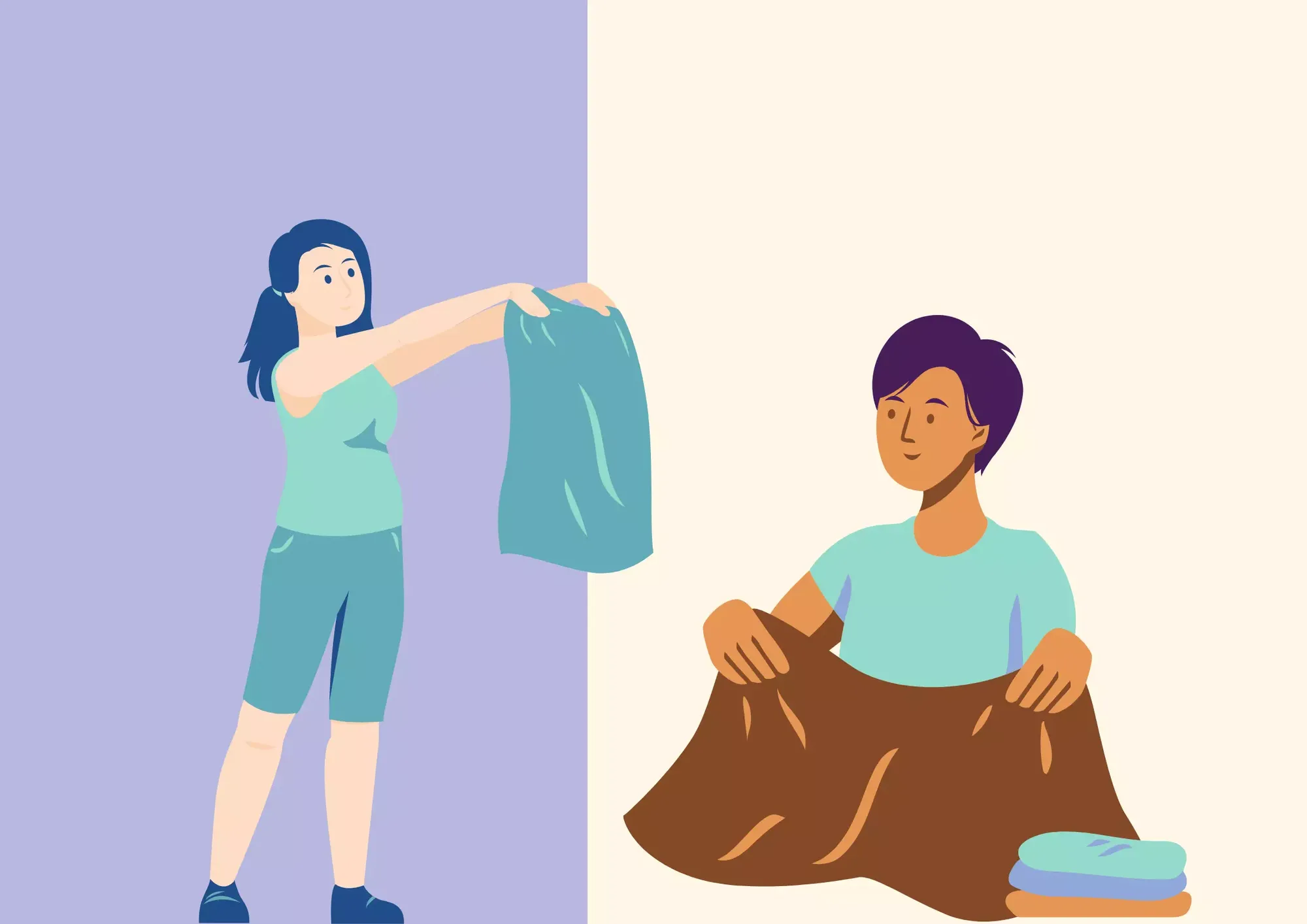 people holding clothes (illustration)