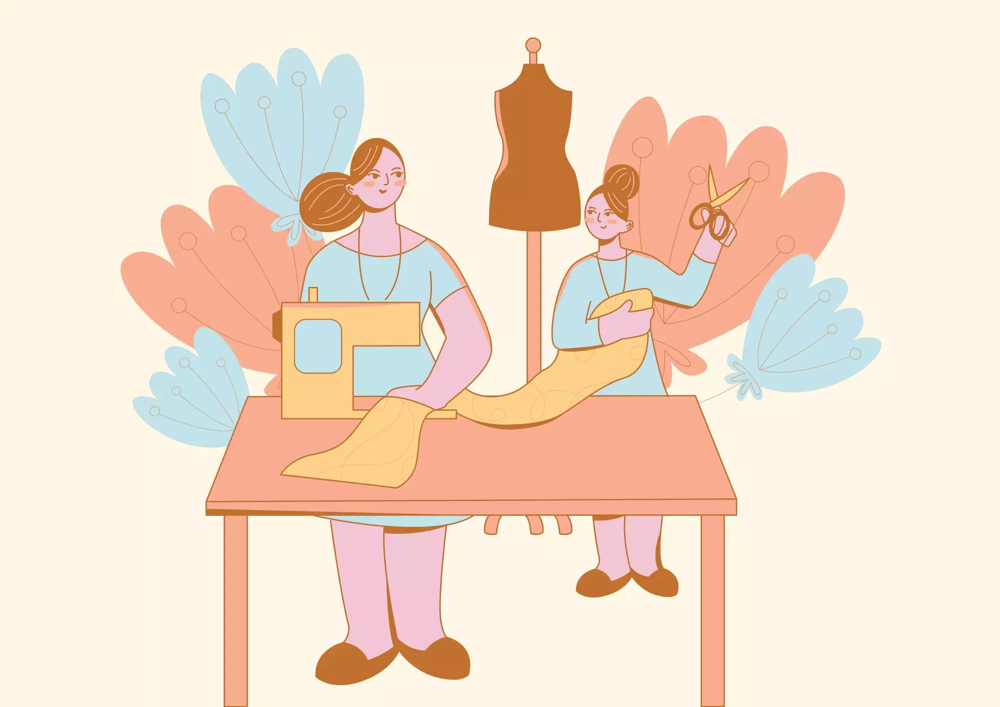 illustration of two women sewing