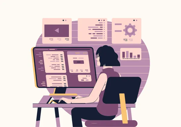 graphic of girl sitting in front of a computer